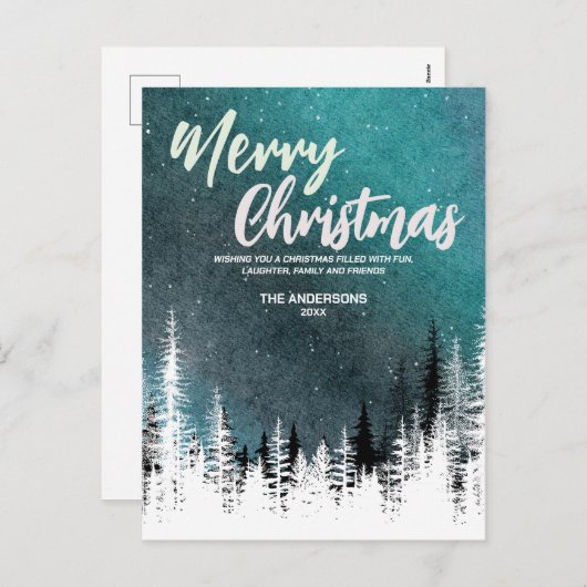 Frohe Weihnachtsbaum Winter Nachtwald Feiertag Feiertagspostkarte (Vorne/Hinten)