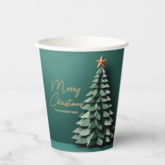 Frohe Weihnachtsbaum wunderschönes Green Gold Part Pappbecher (Vorderseite)