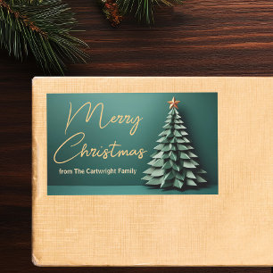 Frohe Weihnachtsbaum wunderschönes Green Gold Part Rechteckiger Aufkleber