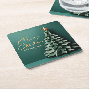 Frohe Weihnachtsbaum wunderschönes Green Gold Part Rechteckiger Pappuntersetzer