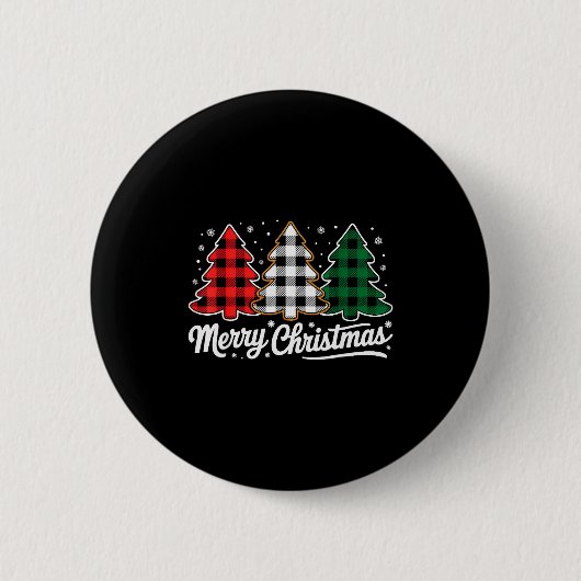 Frohe Weihnachtsbaum Xmas Buffalo Kariert Rot Weiß Button (Vorderseite)