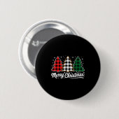Frohe Weihnachtsbaum Xmas Buffalo Kariert Rot Weiß Button (Vorne & Hinten)