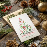 Frohe Weihnachtsbäume Feiertagskarte<br><div class="desc">Niedlicher,  farbenfroher Weihnachtsbaum aus Weihnachtssymbolen (Weihnachtsgeschenke,  Geschenke,  Strumpf,  etc.) in hellroten Teenagern und Weiß. Anpassbarer Text</div>