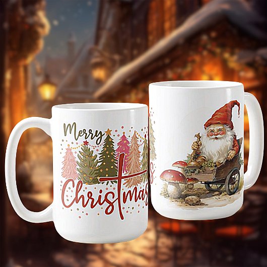 Frohe Weihnachtsbäume & Gnome Keramik Tasse