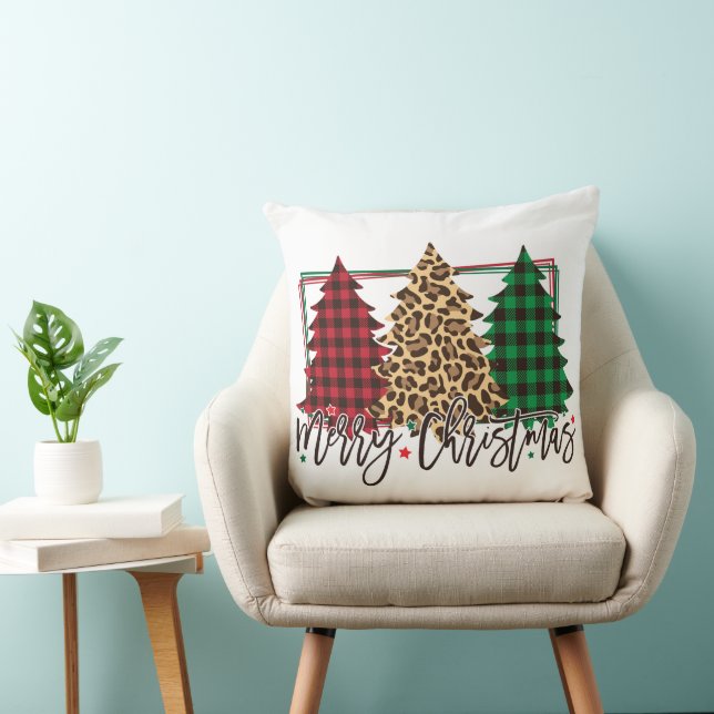 Frohe Weihnachtsbäume Kariert Kissen (Stuhl )