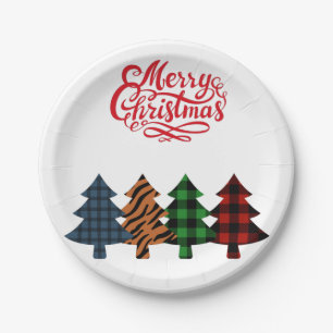 Frohe Weihnachtsbäume kariert Zwei-Tone-Kaffee-Tas Pappteller