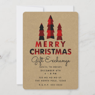 Frohe Weihnachtsbäume Karo Kraft Geschenkaustausch Einladung