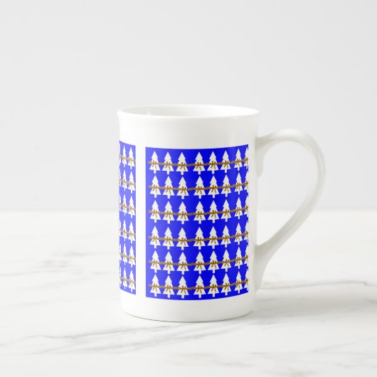 Frohe Weihnachtsbäume Knochen China Tasse Blau (Rechts)