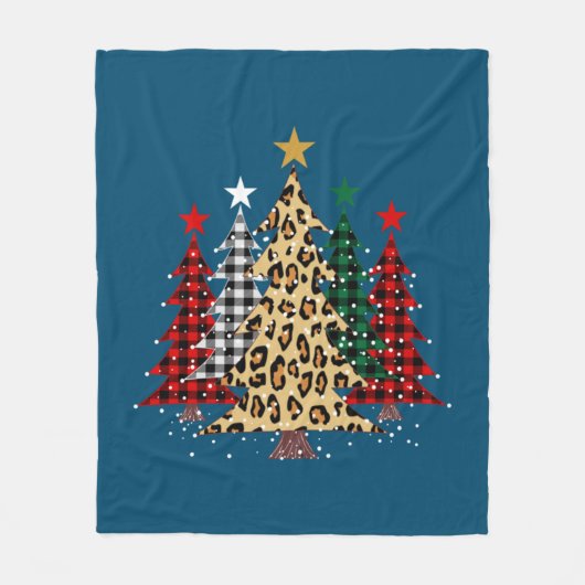 Frohe Weihnachtsbäume mit Buffalo Kariert & Leopar Fleecedecke (Vorderseite)