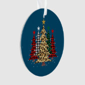 Frohe Weihnachtsbäume mit Buffalo Kariert & Leopar Ornament (Vorderseite)