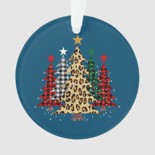 Frohe Weihnachtsbäume mit Buffalo Kariert & Leopar Ornament