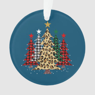 Frohe Weihnachtsbäume mit Buffalo Kariert & Leopar Ornament