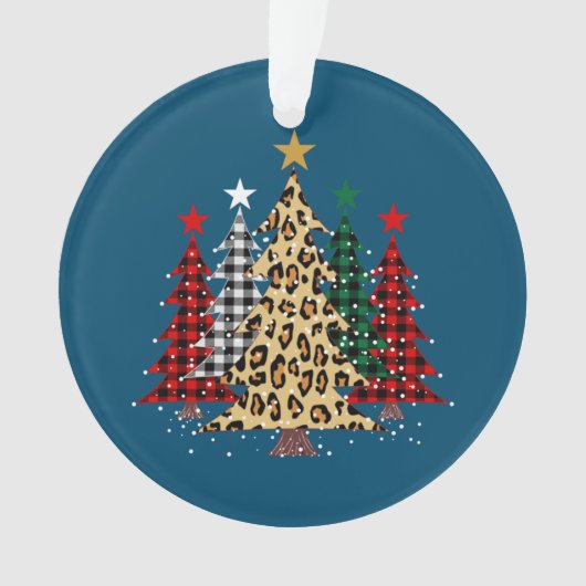 Frohe Weihnachtsbäume mit Buffalo Kariert & Leopar Ornament (Vorderseite)