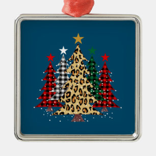 Frohe Weihnachtsbäume mit Buffalo Kariert & Leopar Ornament Aus Metall