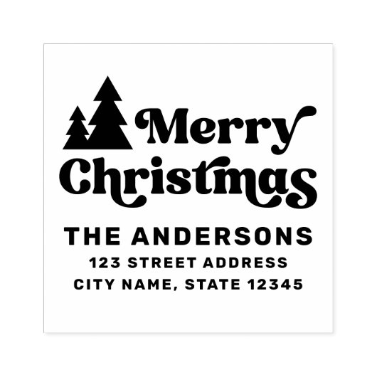 Frohe Weihnachtsbäume moderne Rücksendeadresse Gummistempel (Prägung)