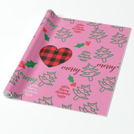 Frohe Weihnachtsbaume Pink Geschenkpapier
