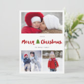 Frohe Weihnachtsbaume Pinselschrift 3 FotoCollage Feiertagskarte (Stehend Vorderseite)