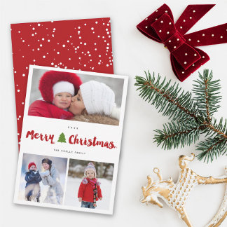 Frohe Weihnachtsbaume Pinselschrift 3 FotoCollage Feiertagskarte