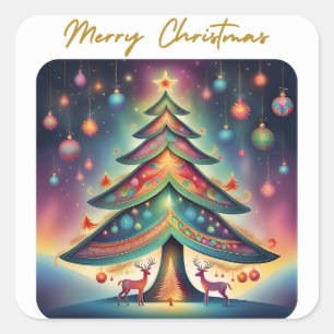 Frohe Weihnachtsbaume Quadratischer Aufkleber