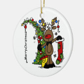 Frohe Weihnachtsbaume Rentier Keramik Ornament (Links)
