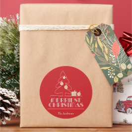 Frohe Weihnachtsbaume Roter Feiertag Runder Aufkleber