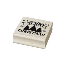 Frohe Weihnachtsbäume Schneeflocken Elegante Vinta Gummistempel