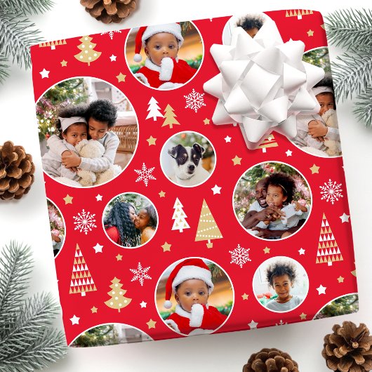 Frohe Weihnachtsbäume Schneeflocken Foto Collage R Geschenkpapier