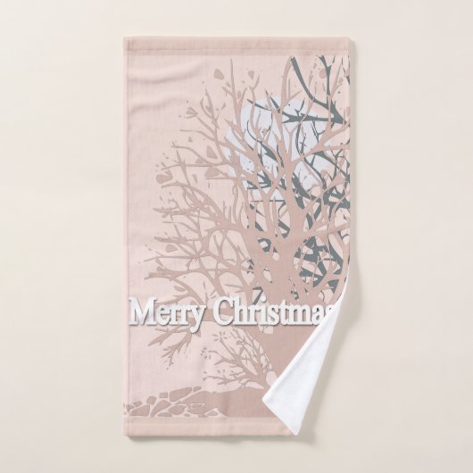 Frohe Weihnachtsbäume Silhouette in Rosa bei Badhandtuch Set (Handtuch)