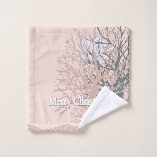 Frohe Weihnachtsbäume Silhouette in Rosa bei Badhandtuch Set (Waschlappen)