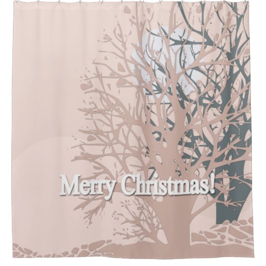 Frohe Weihnachtsbäume Silhouette in Rosa bei Duschvorhang (Vorderseite)