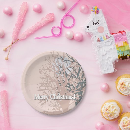 Frohe Weihnachtsbäume Silhouette in Rosa bei Pappteller (Party)