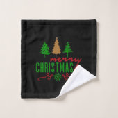 Frohe Weihnachtsbäume Text auf Schwarz Badhandtuch Set (Waschlappen)