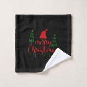 Frohe Weihnachtsbäume Text auf Schwarz Badhandtuch Set (Waschlappen)