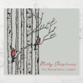 Frohe Weihnachtsbäume und Rote Kardinal Vögel Schaumweinetikett (Einzelnes Label)