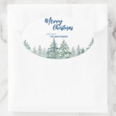 Frohe Weihnachtsbäume Wald Aquarellschrift Ovaler Aufkleber (Tasche)