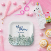 Frohe Weihnachtsbäume Wald Aquarellschrift Pappteller (Party)