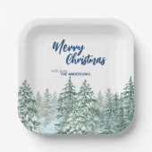 Frohe Weihnachtsbäume Wald Aquarellschrift Pappteller (Vorderseite)