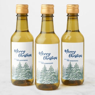 Frohe Weihnachtsbäume Wald Aquarellschrift Weinetikett