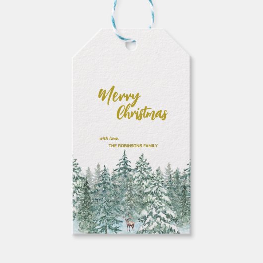 Frohe Weihnachtsbäume Wald Moderne Gold Skript Url Geschenkanhänger (Vorderseite)