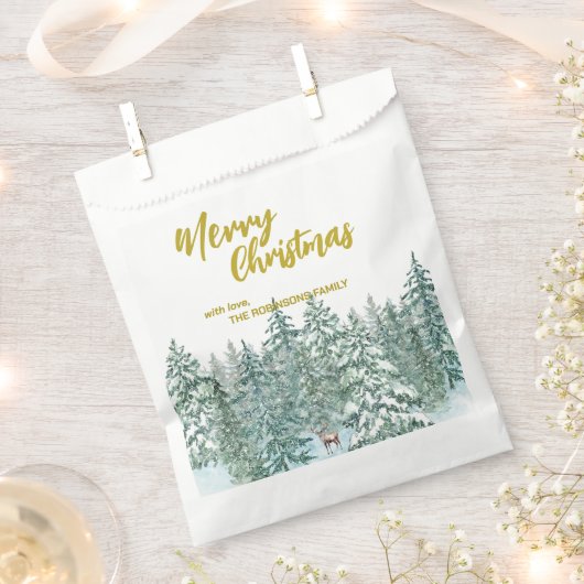 Frohe Weihnachtsbäume Wald Moderne Gold Skript Url Geschenktütchen (Ausgeschnitten)