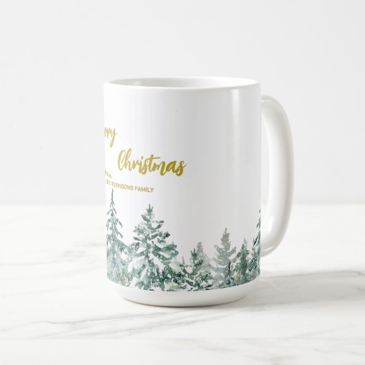 Frohe Weihnachtsbäume Wald Moderne Gold Skript Url Kaffeetasse (VorderseiteRechts)