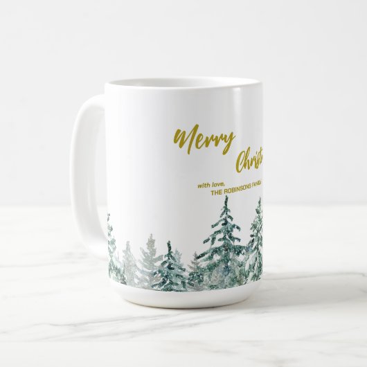 Frohe Weihnachtsbäume Wald Moderne Gold Skript Url Kaffeetasse (Vorderseite Links)