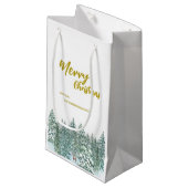 Frohe Weihnachtsbäume Wald Moderne Gold Skript Url Kleine Geschenktüte (Vorderseite Schrägansicht)