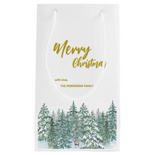 Frohe Weihnachtsbäume Wald Moderne Gold Skript Url Kleine Geschenktüte (Vorderseite)