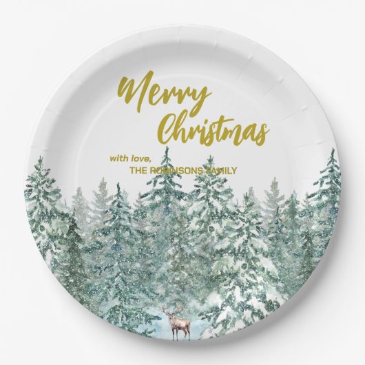 Frohe Weihnachtsbäume Wald Moderne Gold Skript Url Pappteller (Vorderseite)