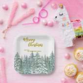 Frohe Weihnachtsbäume Wald Moderne Gold Skript Url Pappteller (Party)