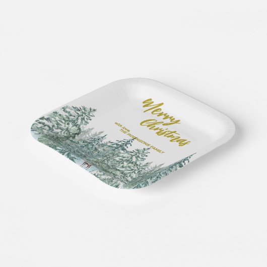 Frohe Weihnachtsbäume Wald Moderne Gold Skript Url Pappteller (Gewinkelt)