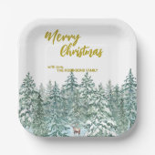 Frohe Weihnachtsbäume Wald Moderne Gold Skript Url Pappteller (Vorderseite)