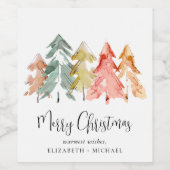 Frohe Weihnachtsbäume Wasserfarbe Weinetikett (Einzelnes Label)