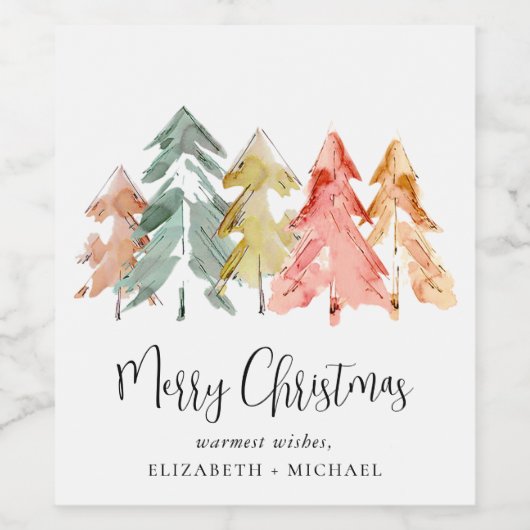 Frohe Weihnachtsbäume Wasserfarbe Weinetikett (Einzelnes Label)